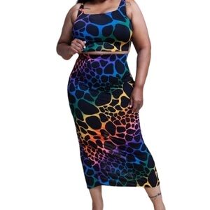 ANIMAL print skirt set. Colorful. 1x. NWOT
